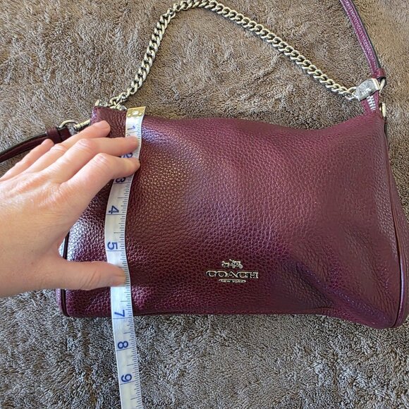 Coach Carrie Pebbled Leather Chain Crossbody Shoulder Bag Fuchsia Bordeaux - Picture 16 of 16